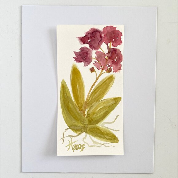 Loose Orchid 2 Original Art Watercolor Painting Frame Ready 8x10in Backing Board - Picture 3 of 4
